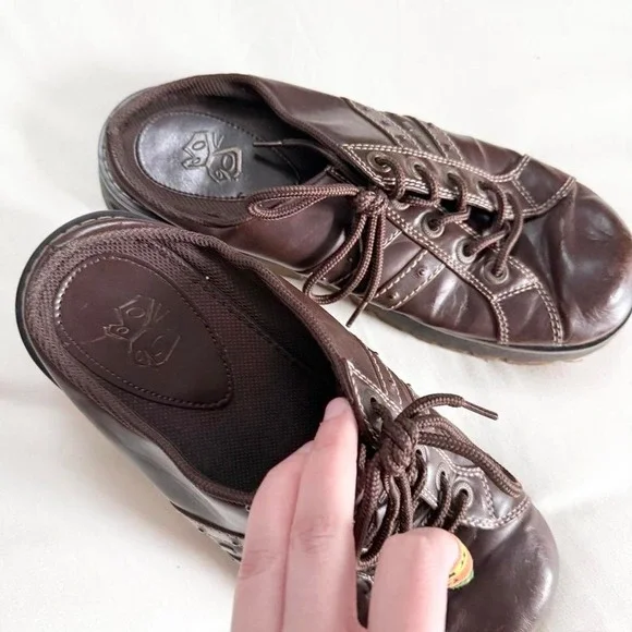 90s brown genuine leather chunky lace up shoes size 10 - Picture 4 of 5